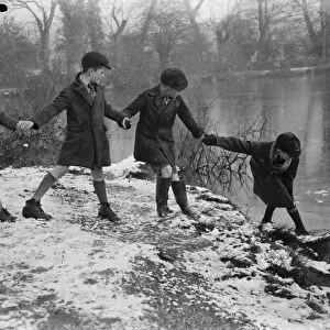 Children testing the ice. 1935