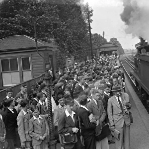 The crowded platform at Sidcup railway station, full of schoolboys waiting to get