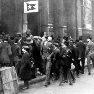 Print of Crowds waiting outside White Star Line office in Leadenhall Street Print of Crowds waiting outside White Star Line office in Leadenhall Street