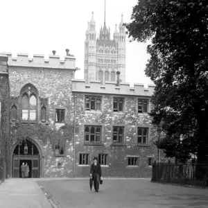 Deans Yard at Westminster Abbey, Westminster, London, England. 1930s Deans Yard at Westminster Abbey, Westminster, London, England. 1930s