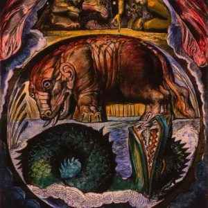 The demon-forms of Behemoth and Leviathan as visualized by William Blake in his Illustration