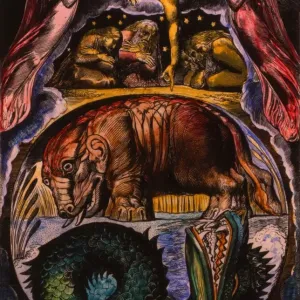 Print of Behemoth, a hippopotamus-like monster from the Book of Job, 1825 Print of Behemoth, a hippopotamus-like monster from the Book of Job, 1825