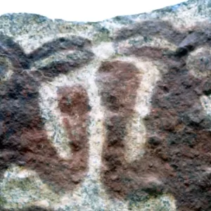Easter Island Bird Cult Heads of two bird headed deities fresco fragment in Easter Island Bird Cult Heads of two bird headed deities fresco fragment in