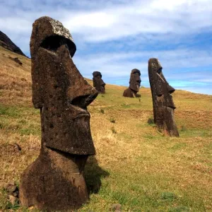 EASTER ISLAND - One of the upright giant statues near the ancient volcanic quarry EASTER ISLAND - One of the upright giant statues near the ancient volcanic quarry