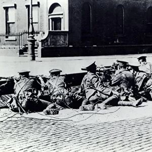 Easter Rebellion 1916 British Machine Gun Section firing upon the revolutionists