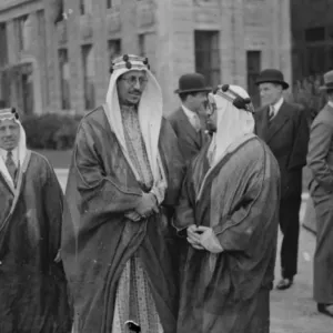 Print of Emir Saud visiting Croydon Aerodrome, 1935 Print of Emir Saud visiting Croydon Aerodrome, 1935