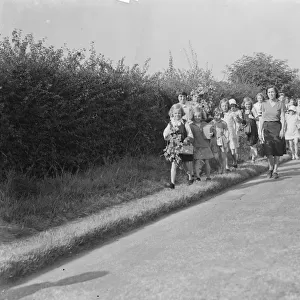 Evacuated children go for a ramble in Wye, Kent. 1939