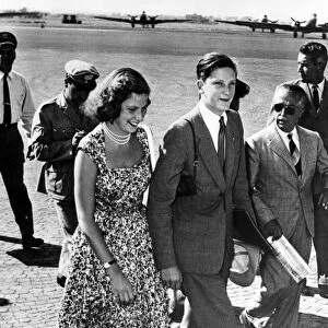 Ex King Simeon of Bulgaria and his sister Maria Luisa on their arrival in Rome to
