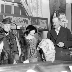 Exhibition at the royal school of needlework. Left to right - Duchess of Wellington