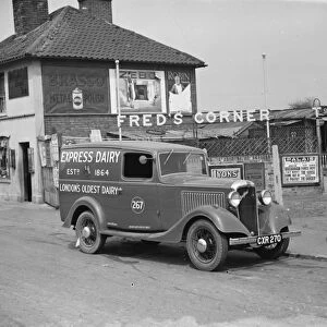 A Express Dairy Delivery Bedford van from London, makes a delivery to Freds Corner