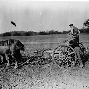 Farmers with their horse drawn Suntyne seed drill in Darenth, Kent. 1938