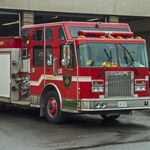 A fire engine of the Sudbury Ontario Canada fire brigade (department) standing out