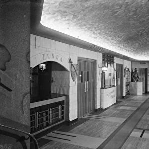 The foyer of the Odeon Cinema, Sidcup showing the Tudor display. 23 March 1938