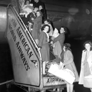 Print of GI brides boarding a plane at London Heathrow, 24th December 1946 Print of GI brides boarding a plane at London Heathrow, 24th December 1946