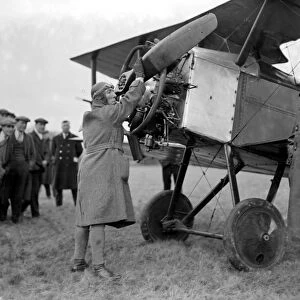 George Duller, the jockey, with the Aeroplane on which he arrived at Gatwick Steeplechases