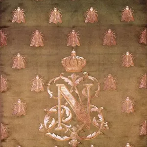 Damasco verde y oro con el Escudo de Napoleón III y Abejas. Carlos Luis Napoleón Bonaparte