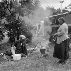 Gypsy Man Washing Feet by Campfire Print Gypsy Man Washing Feet by Campfire Print