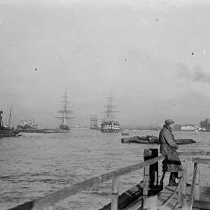 HMS Worcester and the SS Cutty Sark training ships at Greenhithe, Kent, for the