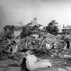 Home front 1940. The aftermath of a German air raid in which landmines (dropped