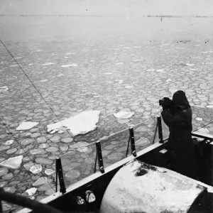 Ice floes in North Sea. Ice floes are still menacing fishing fleets and colliers in the North Sea