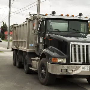 International Eagle 8 wheel tipper truck, parked at the kerbside
