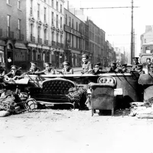 Irish Rebellion, 1916. OPS troops manning barricades across Talbot Street, Dublin Irish Rebellion, 1916. OPS troops manning barricades across Talbot Street, Dublin