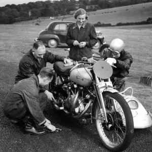 John Surtees and Family at a 1951 Motorbike Maintenance Scene Print