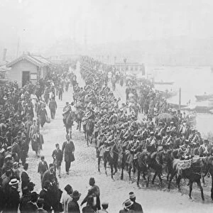 Kemals Mialed Fist Turkish Cavalry headed by their band, crossing from Stamboul