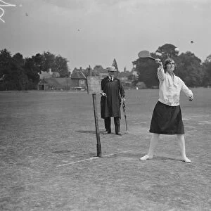 Ladies county stoolball match at Horsham, Kent versus Sussex. Miss Edgson Wright