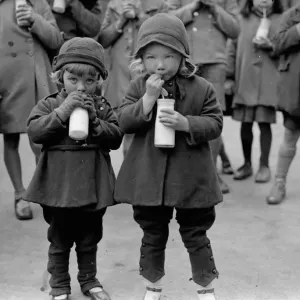 Print of schoolchildren drinking milk during holidays Print of schoolchildren drinking milk during holidays