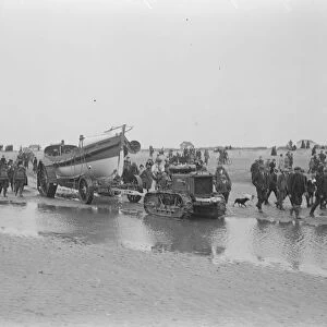 Lifeboat launched by Motor Tractor. Horses replaced by water tight machinery A