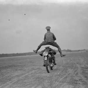 Black and white print of motorcyclists rehearsing at Mons Barracks Black and white print of motorcyclists rehearsing at Mons Barracks