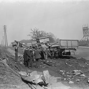 A lorry burnt out on Wrotham Hill, Kent. 1937