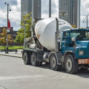 Mack 8 wheeler cement mixer truck, parked up very close to the CN tower (out of shot)