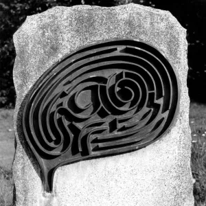 MAZES - HADSTOCK Photograph of the maze on the gravestone of the artist, Michael Aryton