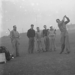 Members of Arsenal Football Club on the Dyke golf links at Brighton. Boulton driving off