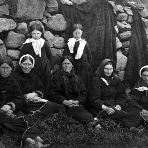 Mono Print of Women and Girls in St Kilda Village