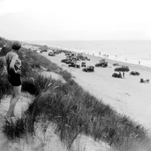 Print of Motor cars on Camber Sands Print of Motor cars on Camber Sands