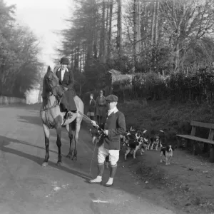 Mounted followers of beagles and a lady Master at Sheldwick Corner near Faversham, Kent Mounted followers of beagles and a lady Master at Sheldwick Corner near Faversham, Kent