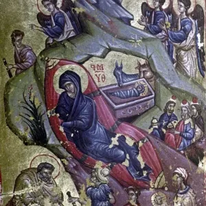 The Nativity. Blessed Virgin and some saints. Thessalonika, 1st half 14th Cent The Nativity. Blessed Virgin and some saints. Thessalonika, 1st half 14th Cent