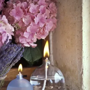 Oil Burner Lamp Print with Pink Hydrangea and Lavender