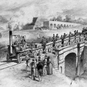 Print of the Stockton and Darlington Railway Opening in 1825