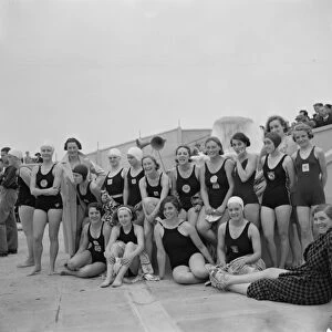 The opening of Swanscombe Baths in Kent. The bathers posing for a group photo