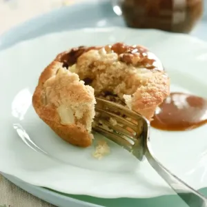 Pear and walnut muffin with toffee sauce credit: Marie-Louise Avery / thePictureKitchen Pear and walnut muffin with toffee sauce credit: Marie-Louise Avery / thePictureKitchen