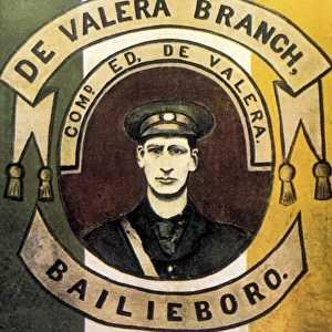 Portrait of Eamonn de Valera (born New York 1882) on an Irish Volunteers banner