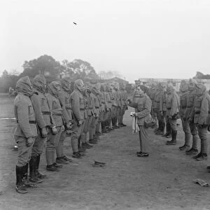 Portuguese troops in training, at Horsham, Sussex. Gas mask drill