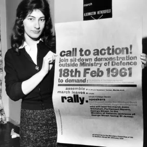 Print of a young woman holding a protest sign Print of a young woman holding a protest sign
