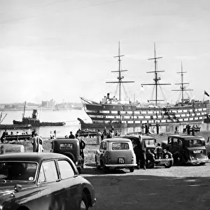 The Scene on the Riverside at Greenhithe Kent as HMS Worcester left for dry dock