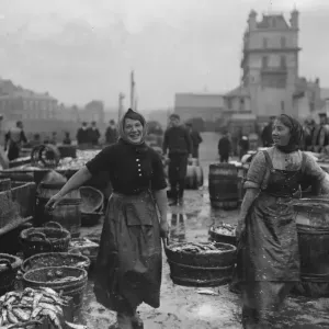Scotch lassies engaged in curing kippers at Douglas, on the Isle of Man September