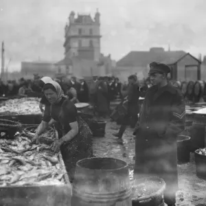 Scotch lassies engaged in curing kippers at Douglas, on the Isle of Man September